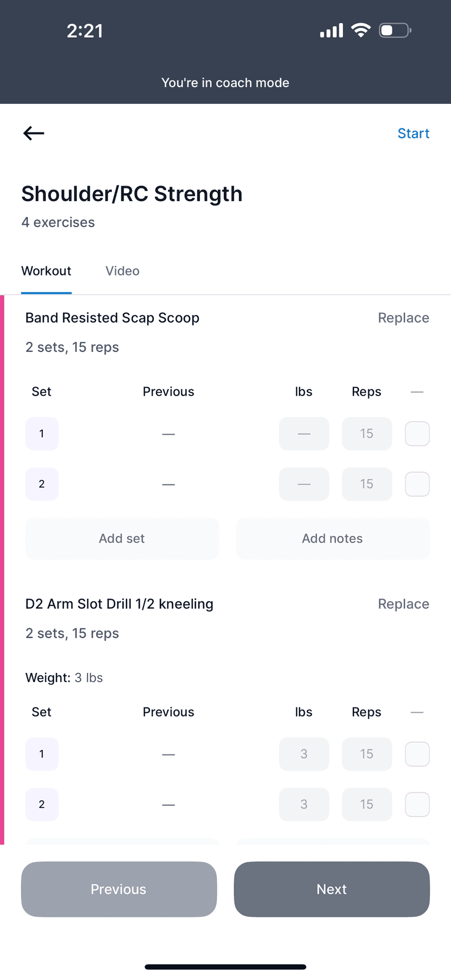 Prescribed Reps and Sets 